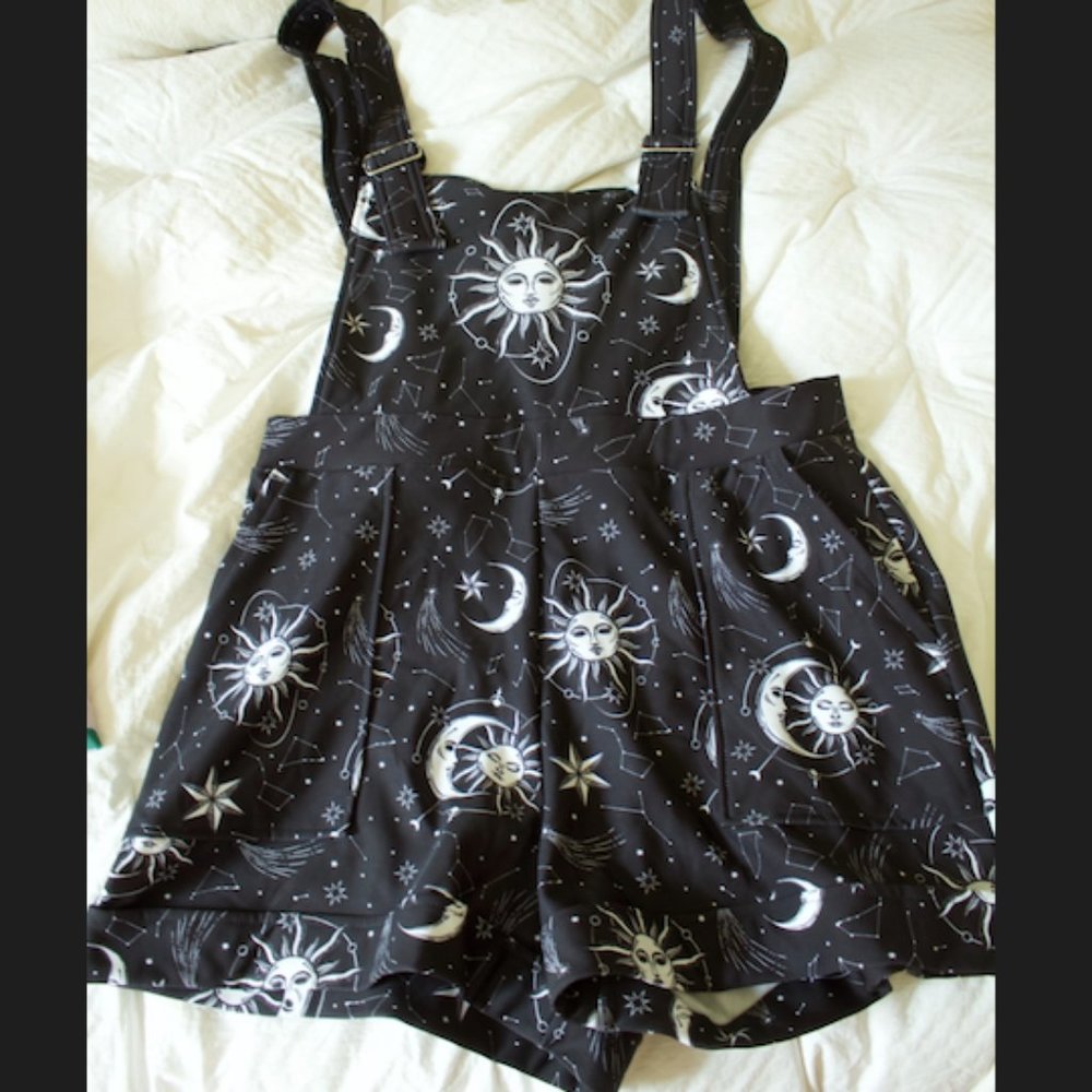 Blackmilk Moon and Sun Black Short Overalls Large